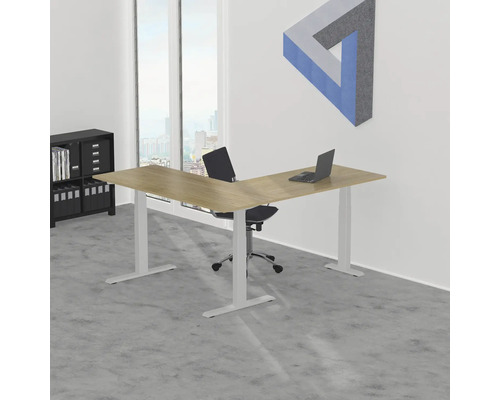 Büro mit Eckschreibtisch, Bürostuhl und Regal