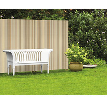 Scène de jardin avec brise-vue, banc de jardin et plante