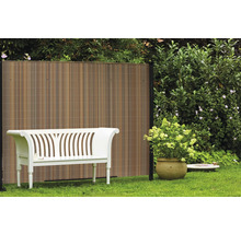 Scène de jardin avec écran d''intimité et banc de jardin