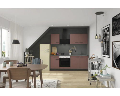 Cuisine complète sans appareils Optifit OPTIkompakt Nizza407 rouge rouille/chêne sauvage largeur 210 cm KPNI 2136OE-9+