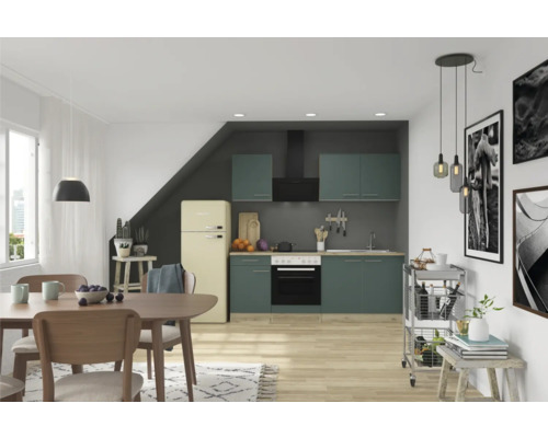 Cuisine complète sans appareils Optifit OPTIkompakt Savona405 vert pierre/chêne sauvage largeur 210 cm KPSA 2136OE-9+