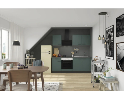 Cuisine complète sans appareils Optifit OPTIkompakt Verona405 vert pierre/anthracite largeur 210 cm KPVE 2136OE-9+