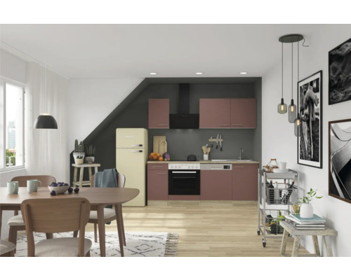 Cuisine complète sans appareils Optifit OPTIkompakt Bari407 rouge rouille/chêne sauvage largeur 210 cm KPBA 2179OE-9+