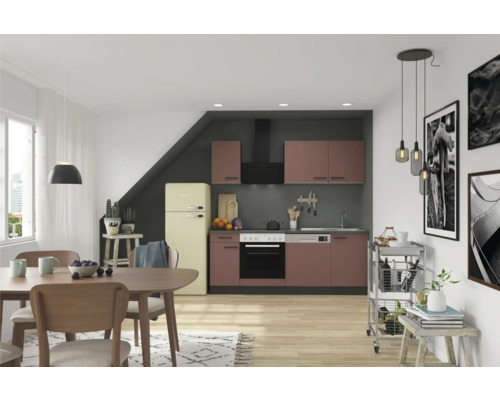 Cuisine complète sans appareils Optifit OPTIkompakt Nizza407 rouge rouille/chêne sauvage largeur 210 cm KPNI 2179OE-9+