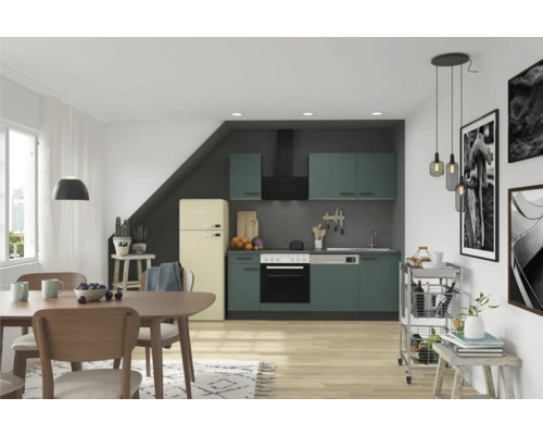 Cuisine complète sans appareils Optifit OPTIkompakt Verona405 vert pierre/anthracite largeur 210 cm KPVE 2179OE-9+