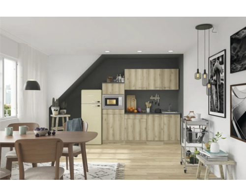 Cuisine complète sans appareils Optifit OPTIkompakt Livorno290 chêne sauvage largeur 210 cm KPLI 2181OE-9+