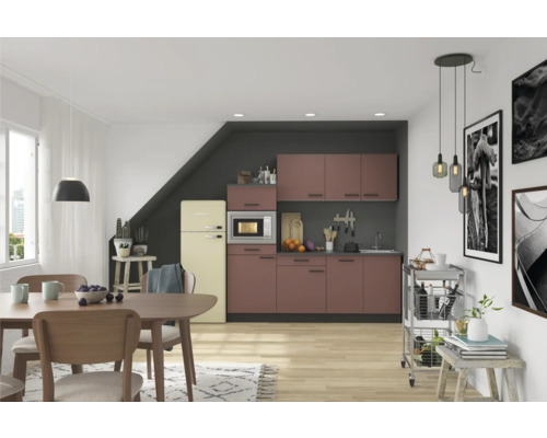 Cuisine complète sans appareils Optifit OPTIkompakt Nizza407 rouge rouille/chêne sauvage largeur 210 cm KPNI 2181OE-9+