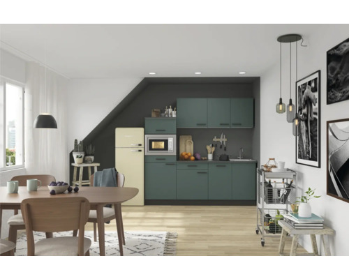 Cuisine complète sans appareils Optifit OPTIkompakt Verona405 vert pierre/anthracite largeur 210 cm KPVE 2181OE-9+