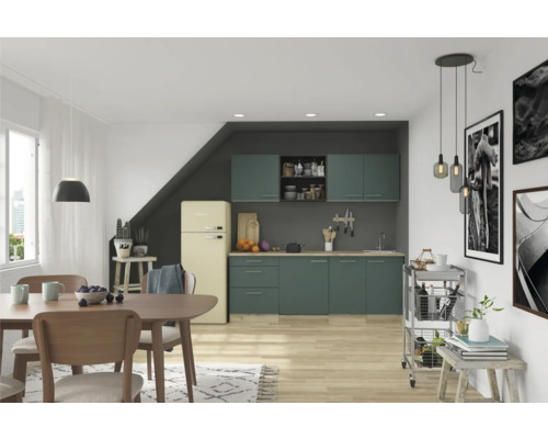 Cuisine complète sans appareils Optifit OPTIkompakt Savona405 vert pierre/chêne sauvage largeur 210 cm KPSA 2199ROE-9+