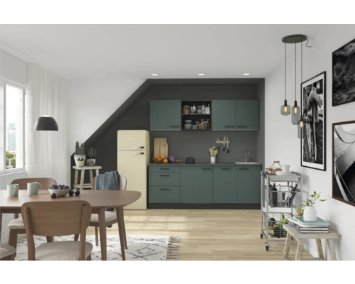 Cuisine complète sans appareils Optifit OPTIkompakt Verona405 vert pierre/anthracite largeur 210 cm KPVE 2199ROE-9+