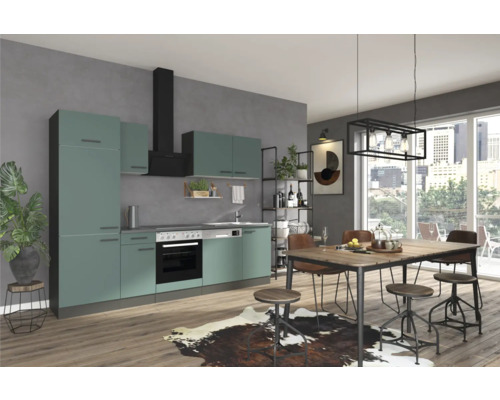 Cuisine complète sans appareils Optifit OPTIkompakt Verona405 vert pierre/anthracite largeur 270 cm KPVE 2702OE-9+