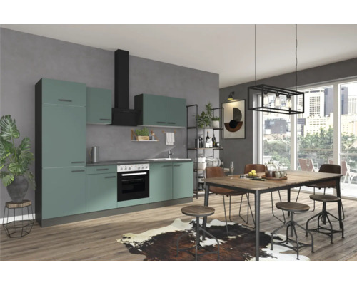 Cuisine complète sans appareils Optifit OPTIkompakt Verona405 vert pierre/anthracite largeur 270 cm KPVE 2711OE-9+