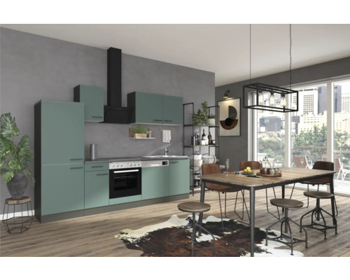 Cuisine complète sans appareils Optifit OPTIkompakt Verona405 vert pierre/anthracite largeur 270 cm KPVE 2742OE-9+