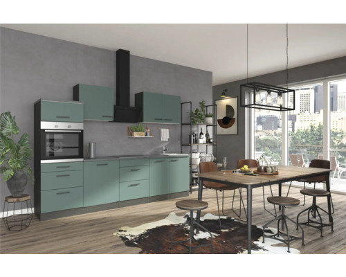 Cuisine complète sans appareils Optifit OPTIkompakt Verona405 vert pierre/anthracite largeur 270 cm KPVE 2789OE-9+