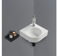 Vasque d''angle avec robinet et étagère pour accessoires de salle de bain
