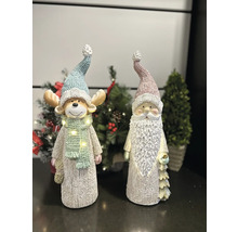 Zwei Weihnachtsfiguren, ein Rentier und ein Weihnachtsmann, mit LED-Lichtern