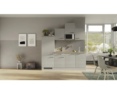 Cuisine complète Flex Well avec appareils Lund 210 cm gris clair brillant démontée variante réversible