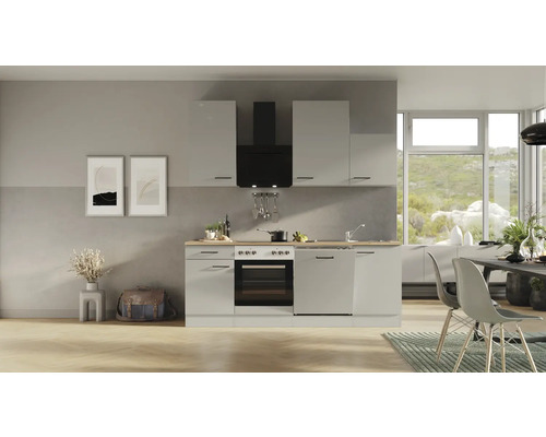 Cuisine complète Flex Well avec appareils Lund 220 cm gris clair brillant démontée variante réversible