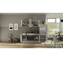 Cuisine complète avec appareils Flex Well Lund 220 cm couleur de façade gris clair brillant - couleur du corps gris fumée 00012695