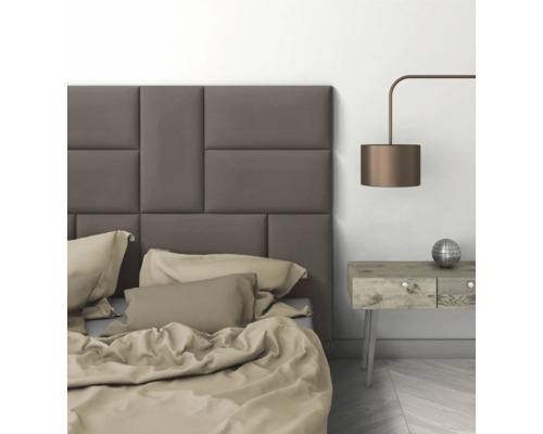 Wandkissen Kordsamt braun Textil-Optik 30 x 60 cm Schlafzimmer mit gepolstertem Kopfteil, Bettwäsche und Nachttisch