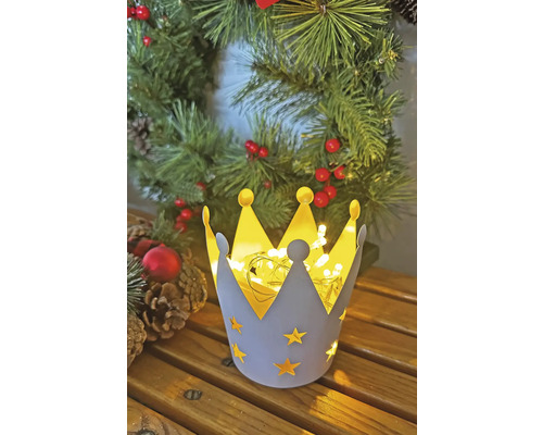 Couronne décorative avec guirlande lumineuse à LED et motif d''étoiles