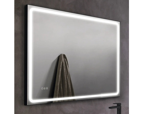 Rechteckiger Spiegel mit LED-Beleuchtung für das Badezimmer.