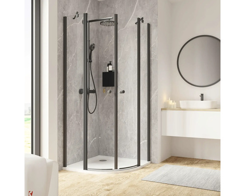 Cabine de douche avec cadre noir dans une salle de bains