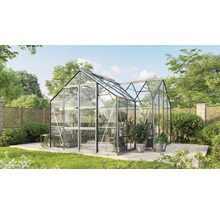 Serre Vitavia Clarus verre de sécurité 3 mm avec cadre de fondation acier 383 x 383 cm argent