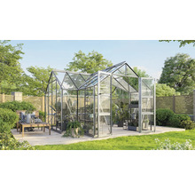 Serre Vitavia Clarus verre de sécurité 3 mm avec cadre de fondation acier 383 x 383 cm argent