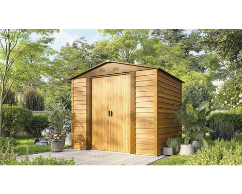 Abri de jardin en bois avec double porte dans le jardin