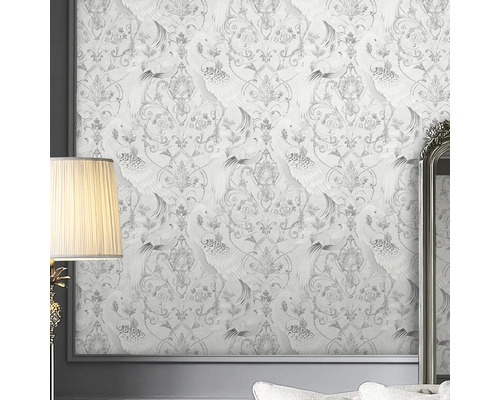Papier peint avec motif d''oiseaux et de fleurs sur le mur
