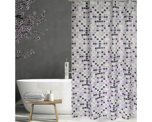 Rideau de douche MSV MOSAICO textile 180 x 200 cm violet rose gris blanc 149587