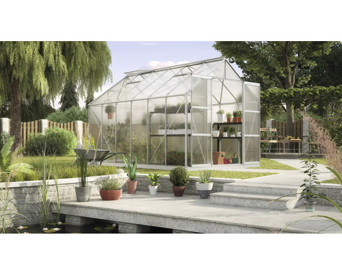 Serre de jardin avec étagère à plantes et accessoires de jardin