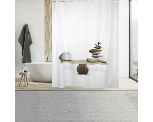 Rideau de douche MSV SPIRIT textile 180 x 200 cm blanc gris 149503