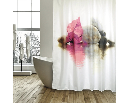 Rideau de douche MSV BORNEO textile 180 x 200 cm rose vif rose blanc 149501