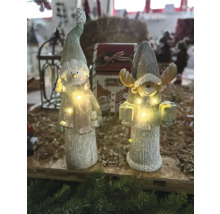 Deux figurines de Noël décoratives, un bonhomme de neige et un élan, chacune avec éclairage.