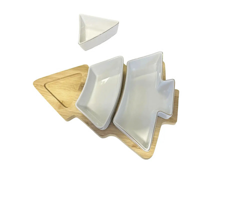 Servierschalen-Set aus Porzellan auf Holztablett