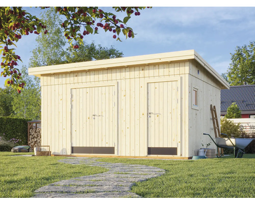 Gartenhaus Palmako Kalle inkl. Fussboden und Trittschutz 499 x 387 cm natur Holzgartenhaus mit Doppeltür und Seitentür im Garten