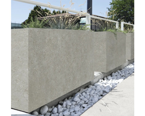 Jardinière rectangulaire en pierre avec gravier