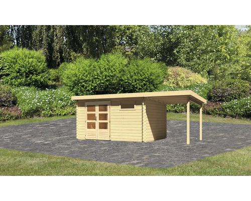 Chalet de jardin en madriers Karibu Noorvik 8 avec toit en appentis 2 m 569 x 297 cm naturel