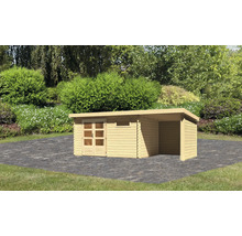 Abri de jardin avec annexe en bois à l''extérieur