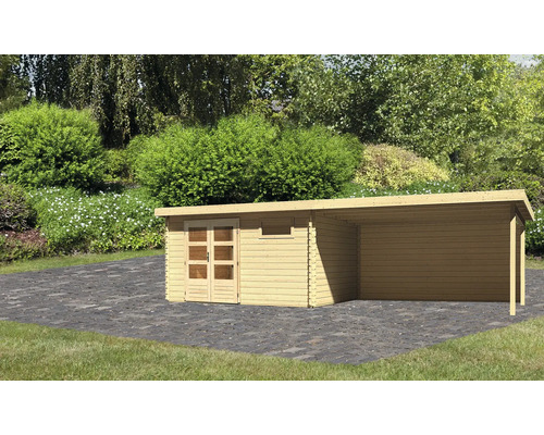 Abri de jardin Karibu Noorvik 8 avec toit en appentis 4 m, paroi arrière 769 x 297 cm naturel