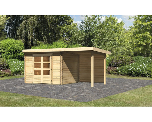 Abri de jardin Karibu Noorvik 3 avec extension de toit de 2 m, panneau arrière 514 x 273 cm naturel Abri de jardin Karibu Noorvik 3 avec extension de toit de 2 m, panneau arrière 514 x 273 cm naturel