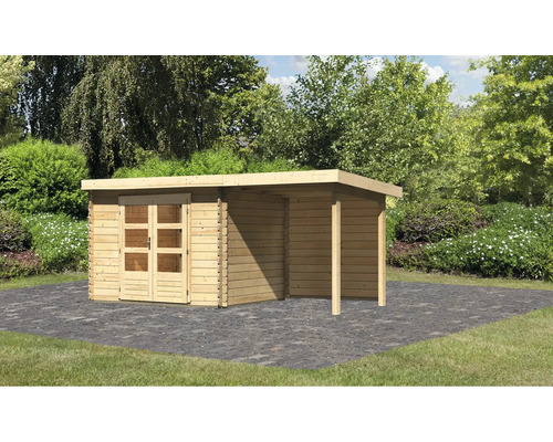 Abri de jardin Karibu Noorvik 3 avec extension de toit 2 m, paroi arrière 479 x 237 cm naturel