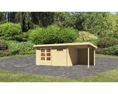 Abri de jardin Karibu Noorvik 8 avec extension de toit 2 m, paroi arrière 569 x 297 cm naturel