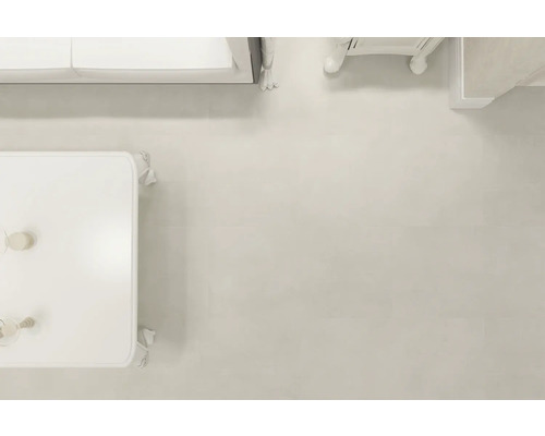 Helle Inneneinrichtung mit Tisch, Stühlen und Sofa von oben