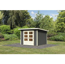 Abri de jardin avec double porte et toit plat dans le jardin