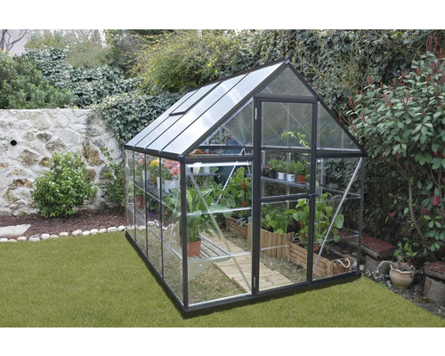 Serre avec des plantes dans le jardin.