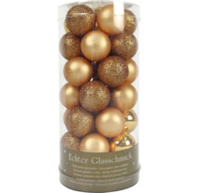 Set de boules de Noël en verre, partiellement avec paillettes