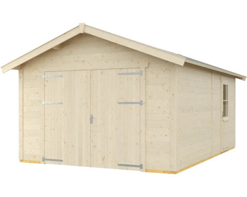Garage en bois avec double porte et fenêtre